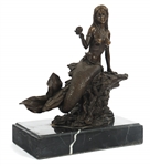 MERMAID HOLDING PEARL SIGNED BRONZE STATUE