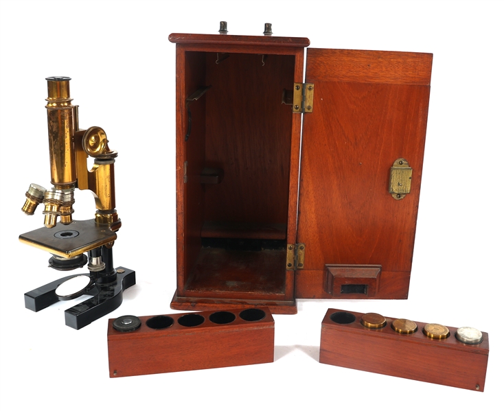 1905 BAUSCH & LOMB BRASS MICROSCOPE WITH CASE