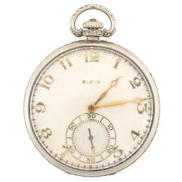 MENS ELGIN 14K WHITE GOLD CASE POCKET WATCH