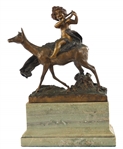 CHARLES KORZCHANN BRONZE PUTTI RIDING DEER STATUE