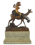 CHARLES KORZCHANN BRONZE PUTTI RIDING DEER STATUE