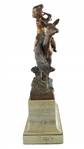 CHARLES KORZCHANN BRONZE PUTTI RIDING DEER STATUE