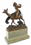 CHARLES KORZCHANN BRONZE PUTTI RIDING DEER STATUE