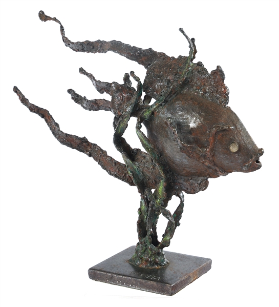 MIKE BUCHA TROPICAL FISH BRONZE SCULPTURE