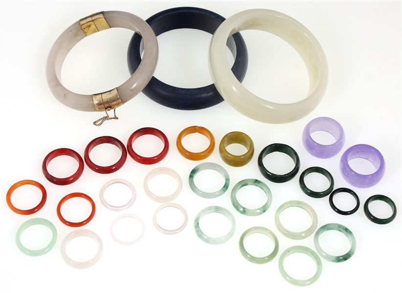 DYED JADE, GLASS, AGATE, & SODALITE RINGS & BRACELETS