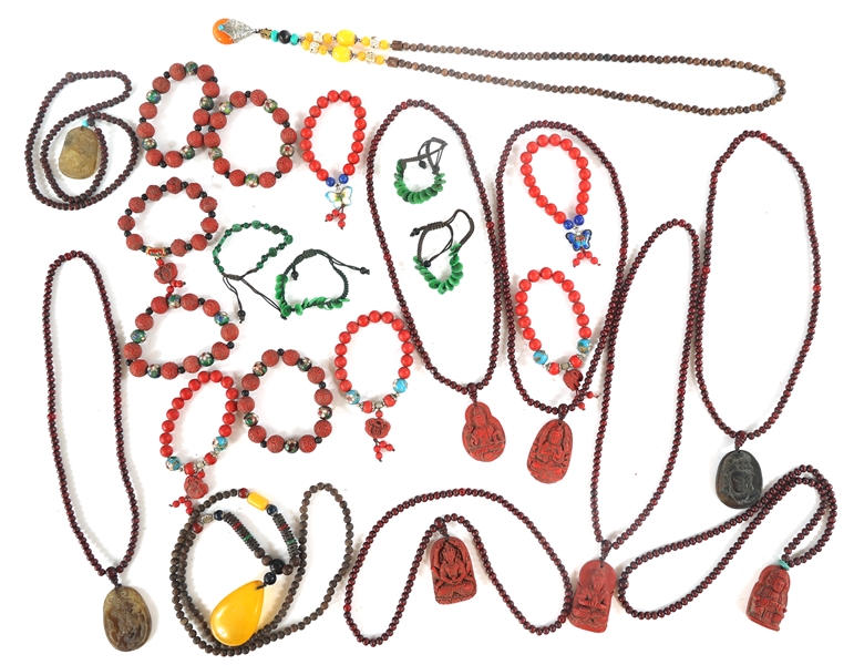 WOOD AND CARVED STONE COSTUME JEWELRY 