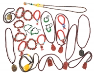 WOOD AND CARVED STONE COSTUME JEWELRY 