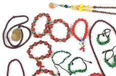WOOD AND CARVED STONE COSTUME JEWELRY 