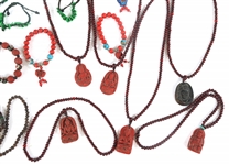 WOOD AND CARVED STONE COSTUME JEWELRY 