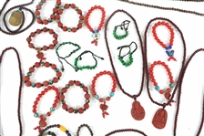 WOOD AND CARVED STONE COSTUME JEWELRY 