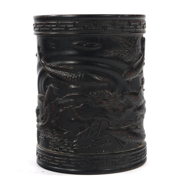 CHINESE CARVED ROSEWOOD BRUSH POT
