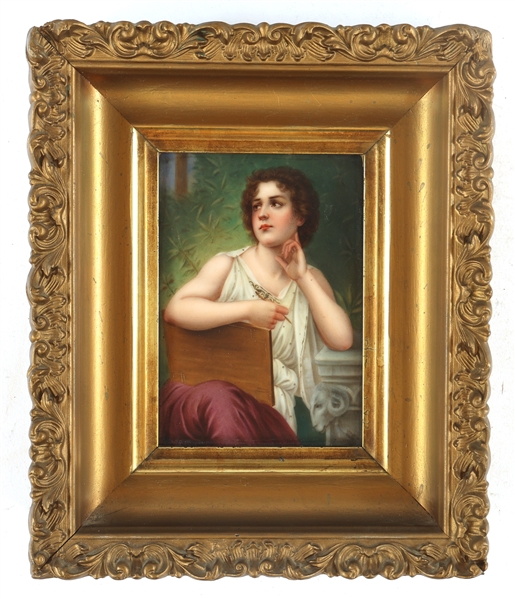 GERMAN PORCELAIN PORTRAIT PAINTING IN FRAME