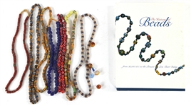 GLASS BEADED NECKLACES AND BOOK 