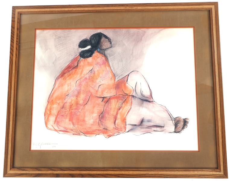 R.C. GORMAN SEATED WOMAN FRAMED LITHOGRAPH 