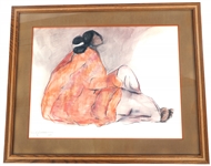 R.C. GORMAN SEATED WOMAN FRAMED LITHOGRAPH 