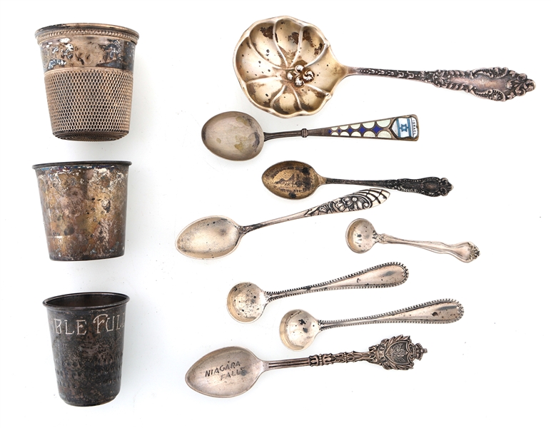 SILVER DEMITASSE SPOONS & THIMBLE CUPS