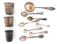 SILVER DEMITASSE SPOONS & THIMBLE CUPS