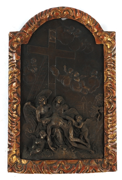 MOTHER MARY JESUS AT THE CROSS BRONZE PLAQUE