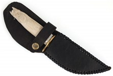 CARVED ANTLER VIKING HANDLE FIXED BLADE KNIFE & SHEATH