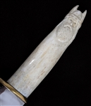 CARVED ANTLER VIKING HANDLE FIXED BLADE KNIFE & SHEATH