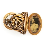 19th C. GOLD FILLED JEWELRY TINTYPE LOCKET & FOB