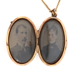 19th C. GOLD FILLED JEWELRY TINTYPE LOCKET & FOB