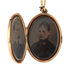 19th C. GOLD FILLED JEWELRY TINTYPE LOCKET & FOB