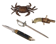 MINIATURES - PINFIRE PISTOL, POCKETKNIFE, SWORD, & CRAB
