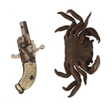 MINIATURES - PINFIRE PISTOL, POCKETKNIFE, SWORD, & CRAB