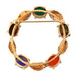 14K YELLOW GOLD MULTI STONE SCARAB CIRCLE BROOCH PIN