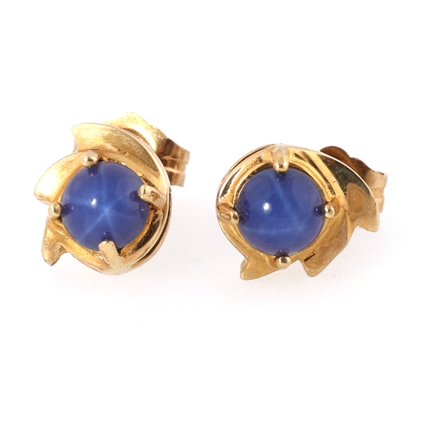 14K YELLOW GOLD STAR SAPPHIRE STUD EARRINGS