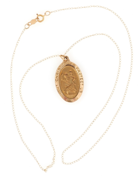 14K YELLOW GOLD SAINT CHRISTOPHER ICON NECKLACE