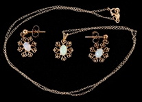 14K YELLOW GOLD OPAL NECKLACE & EARRINGS SET