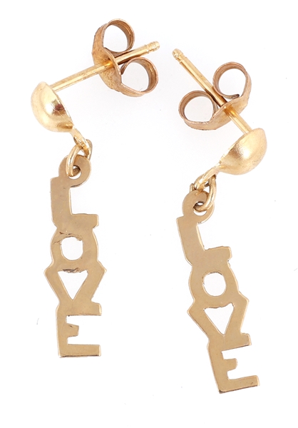 14K YELLOW GOLD "LOVE" PENDANT EARRINGS