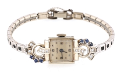14K WHITE GOLD LOUISE DIAMOND & SAPPHIRE WRIST WATCH