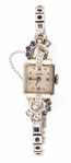 14K WHITE GOLD LOUISE DIAMOND & SAPPHIRE WRIST WATCH