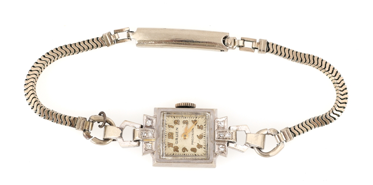 ART DECO 14K WHITE GOLD GRUEN DIAMOND WRISTWATCH