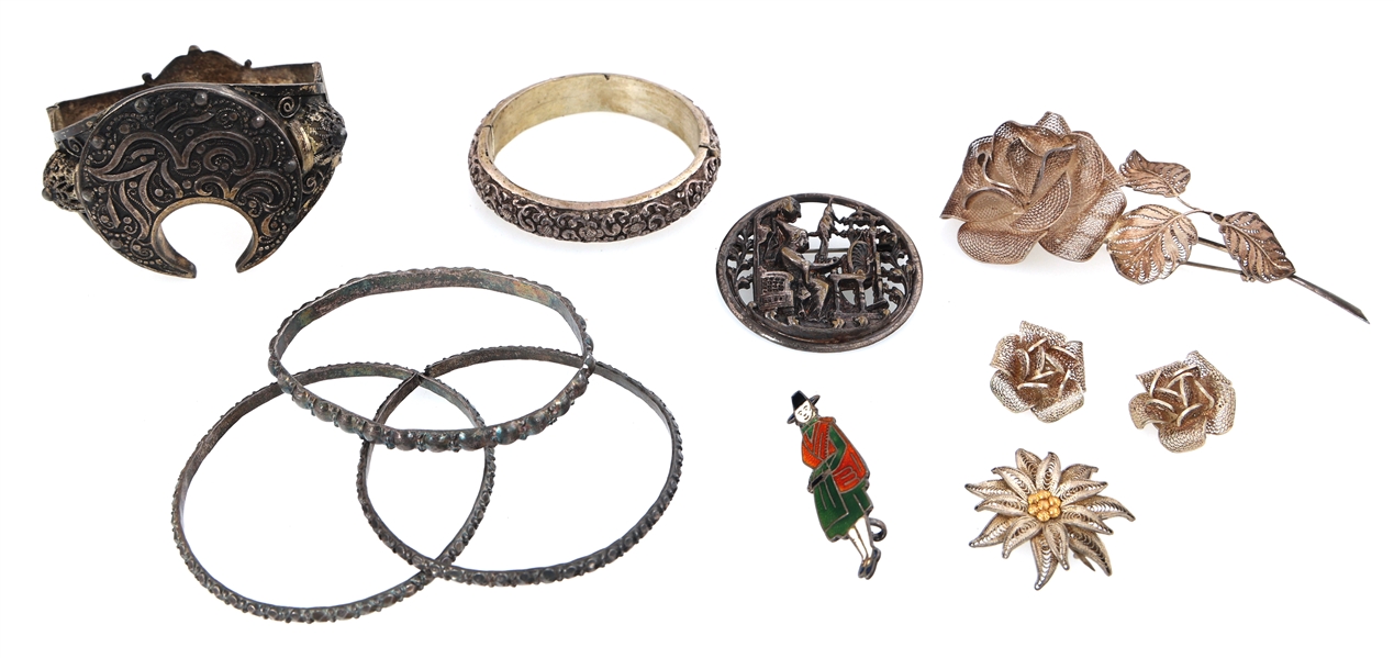 STERLING SILVER JEWELRY BRACELETS EARRINGS & BROOCHES