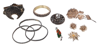 STERLING SILVER JEWELRY BRACELETS EARRINGS & BROOCHES