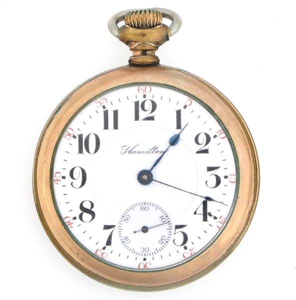 MENS HAMILTON RAILROAD GOLD FILLED CASE POCKET WATCH