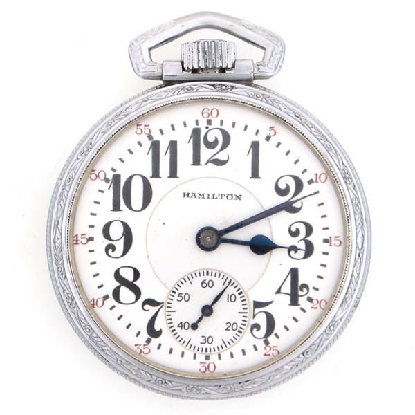 MENS HAMILTON RAILROAD NICKEL CASE POCKET WATCH