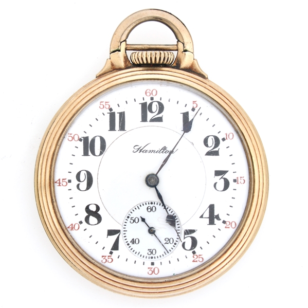 MENS HAMILTON RAILROAD GOLD FILLED CASE POCKET WATCH