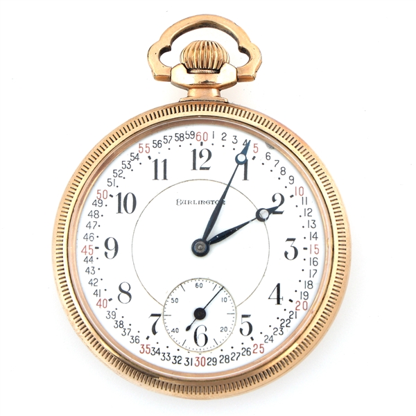 MENS BURLINGTON GOLD FILLED CASE POCKET WATCH