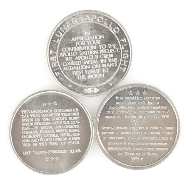 NASA SPACE FLOWN METAL COMMEMORATIVE MEDALLIONS