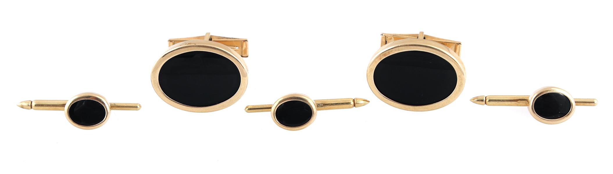 AVEDON 14K YELLOW GOLD ONYX CUFF LINKS & TUXEDO STUDS
