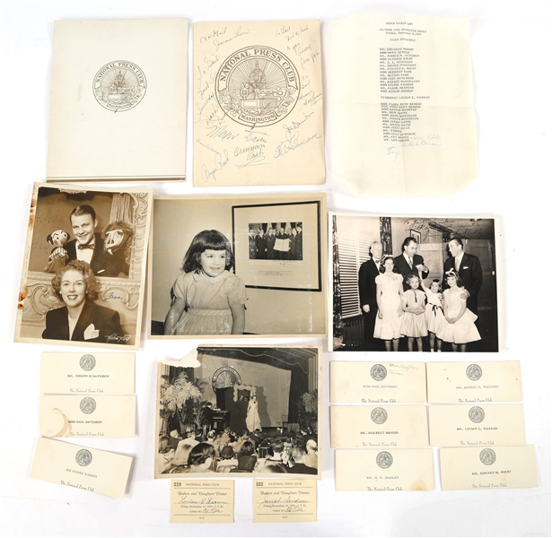 NATIONAL PRESS CLUB SIGNED MENU, PHOTOS & EPHEMERA
