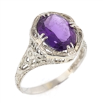 14K WHITE GOLD ART DECO STYLE AMETHYST RING