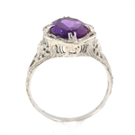 14K WHITE GOLD ART DECO STYLE AMETHYST RING