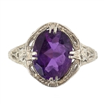 14K WHITE GOLD ART DECO STYLE AMETHYST RING