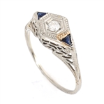 14K WHITE GOLD ART DECO DIAMOND & SAPPHIRE RING